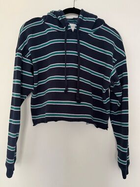 American Eagle Navy Hoodie with Green & White Stripes
